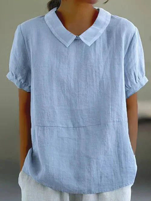 Women's Short Sleeve Casual Blouse Peter Pan Collar - Fashinoza