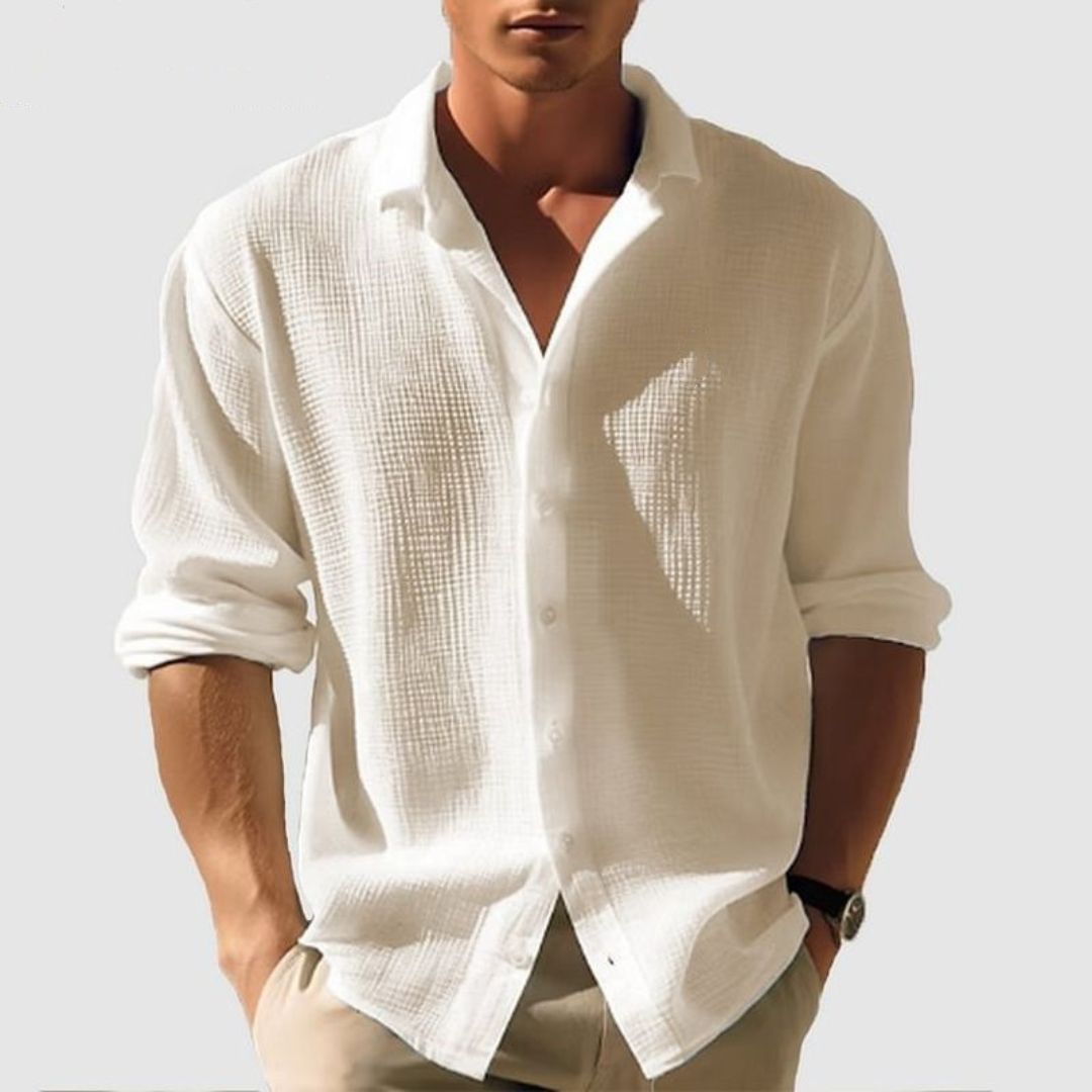 Men's Cotton Waffle Shirt Long Sleeve Casual - 
Fashinoza