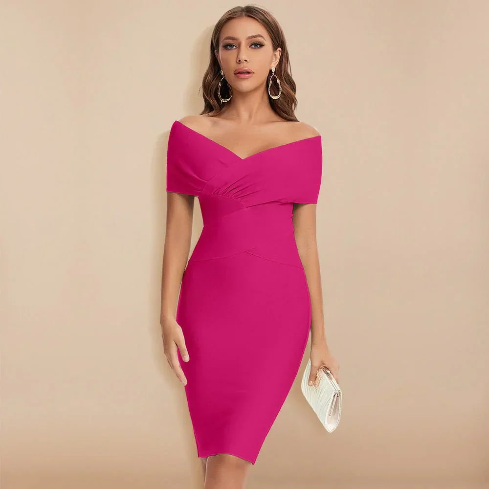 Women's Off Shoulder V Neck Bandage Dress