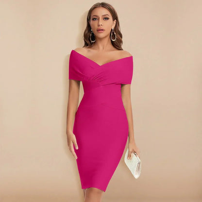 Women's Off Shoulder V Neck Bandage Dress