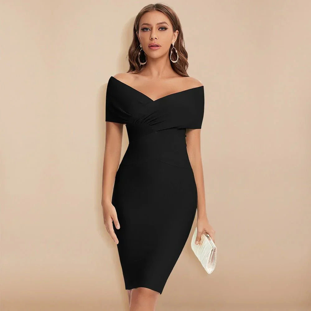 Women's Off Shoulder V Neck Bandage Dress