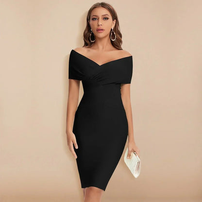 Women's Off Shoulder V Neck Bandage Dress