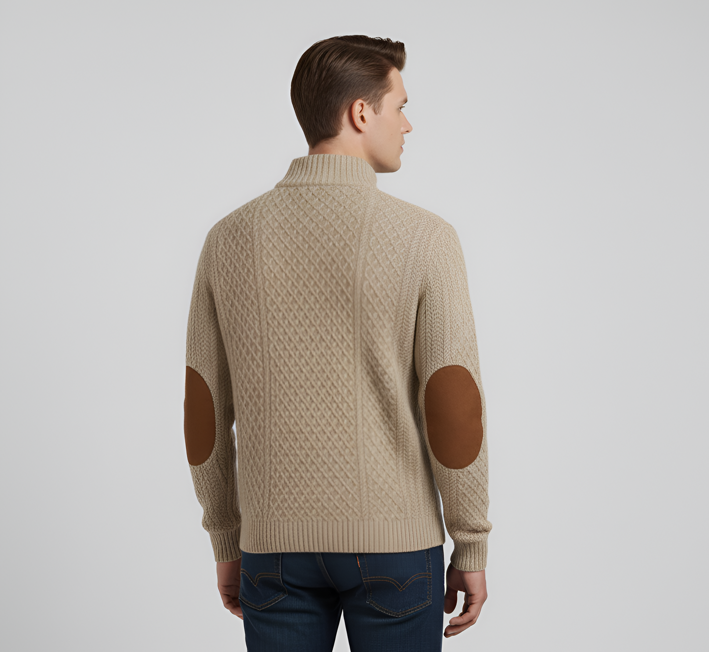 Men's Quilted Knit Sweater Half Zip Stand Collar