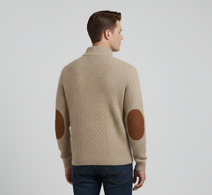 Men's Quilted Knit Sweater Half Zip Stand Collar