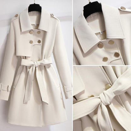 Women's Double-Breasted Trench Coat Belted Waist