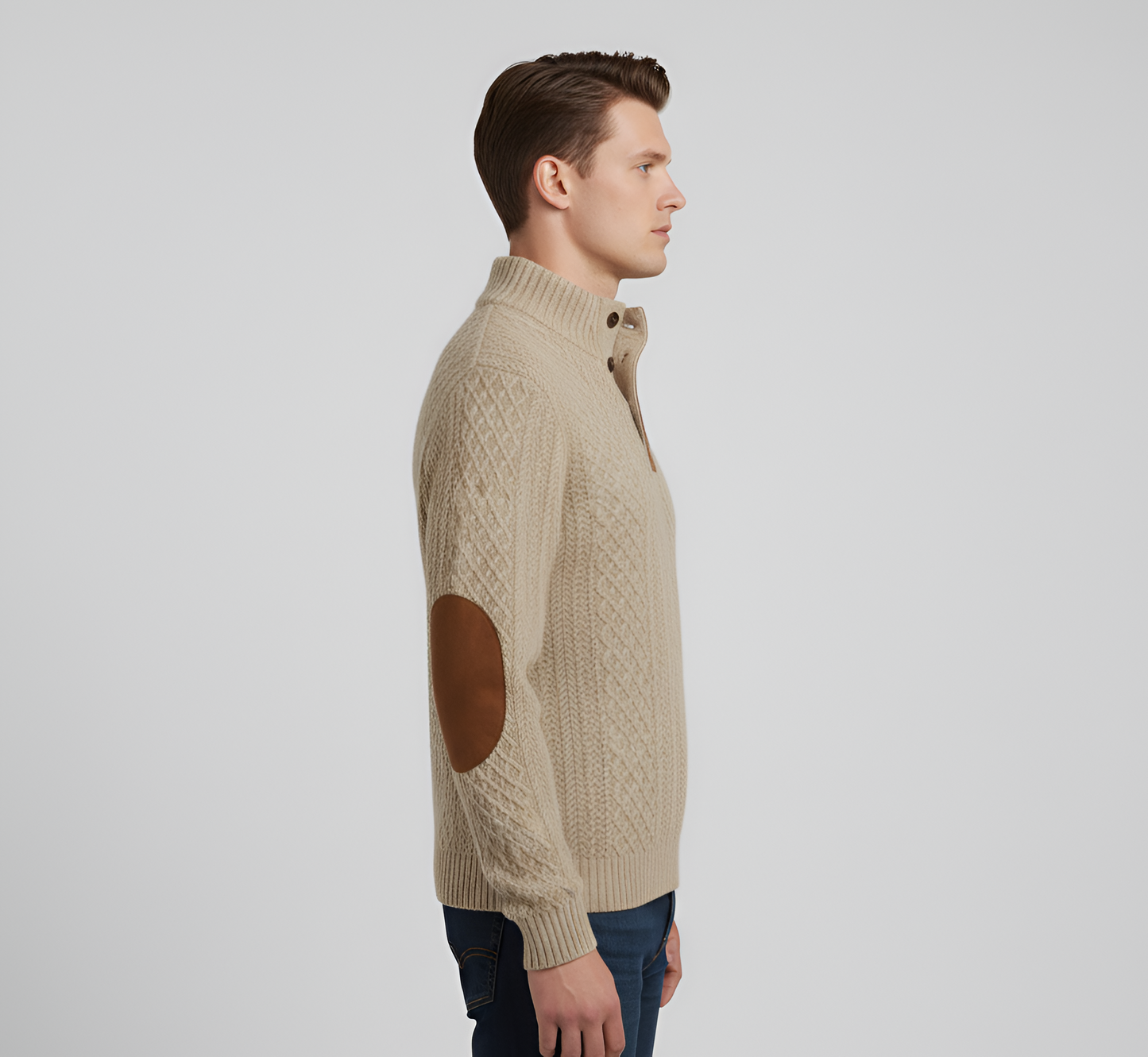 Men's Quilted Knit Sweater Half Zip Stand Collar