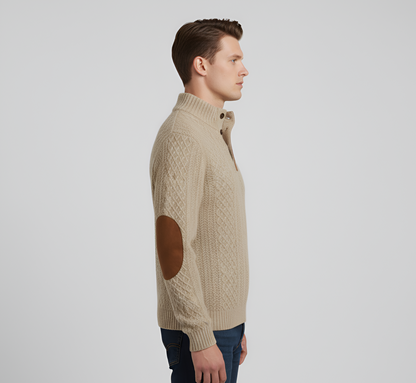 Men's Quilted Knit Sweater Half Zip Stand Collar