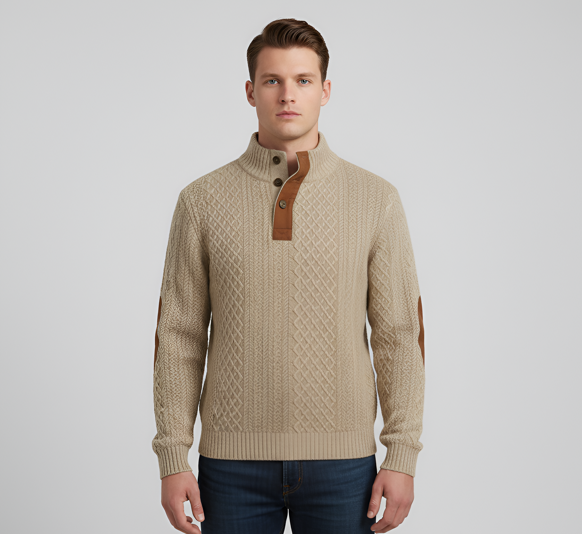 Men's Quilted Knit Sweater Half Zip Stand Collar - 
Fashinoza