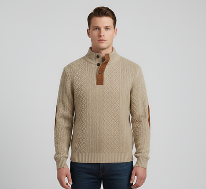 Men's Quilted Knit Sweater Half Zip Stand Collar - 
Fashinoza
