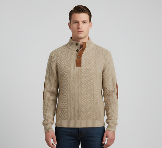 Men's Quilted Knit Sweater Half Zip Stand Collar - 
Fashinoza
