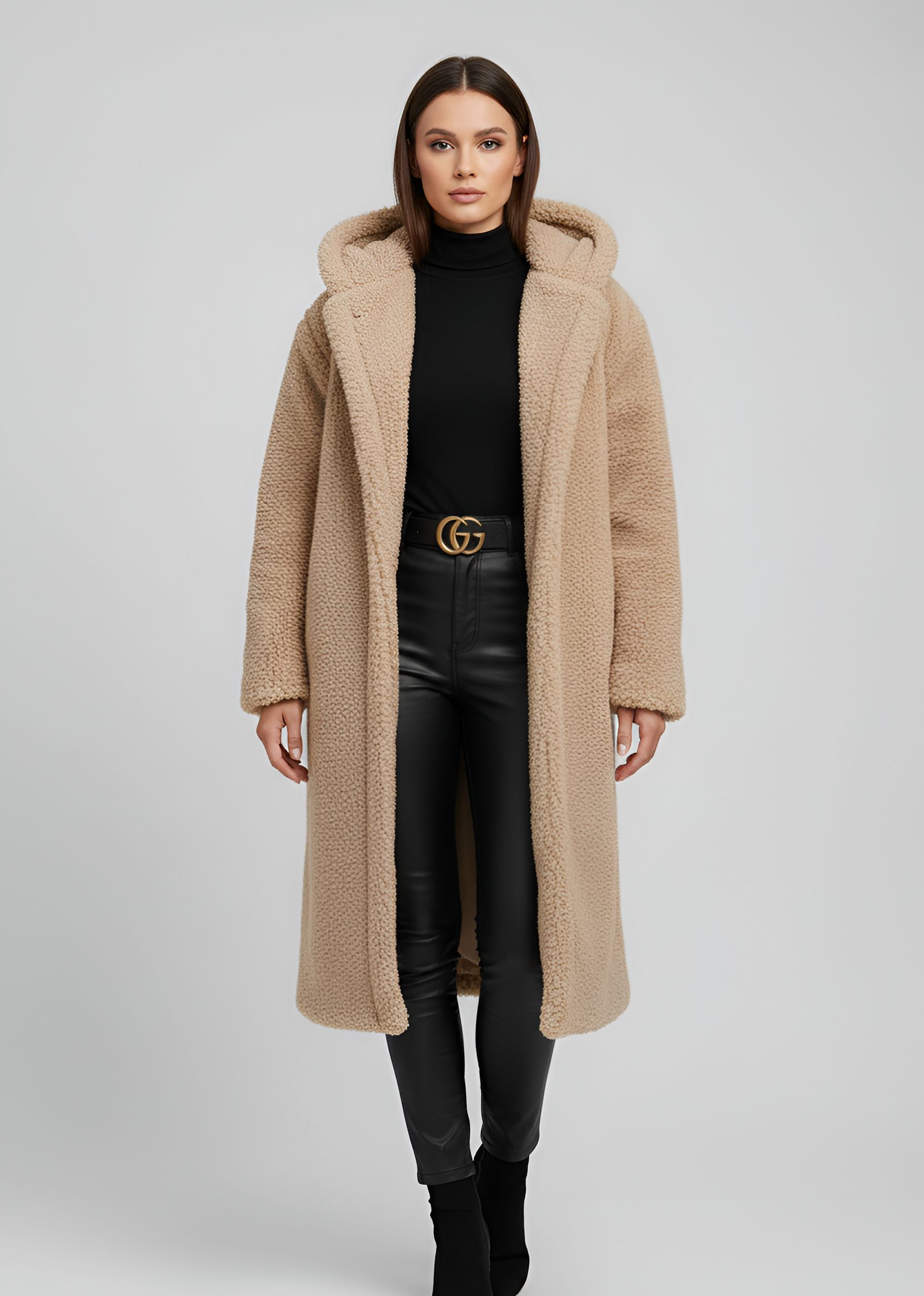 Women's Long Plush Teddy Coat Winter Outerwear - 
Fashinoza
