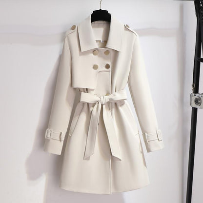 Women's Double-Breasted Trench Coat Belted Waist - Fashinoza