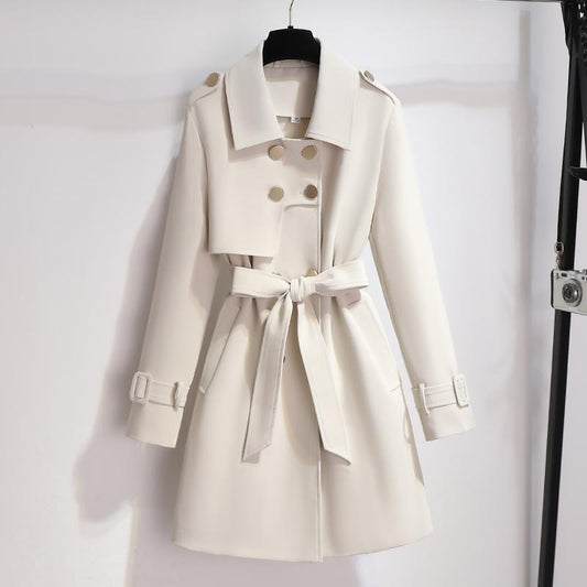 Women's Double-Breasted Trench Coat Belted Waist - Fashinoza