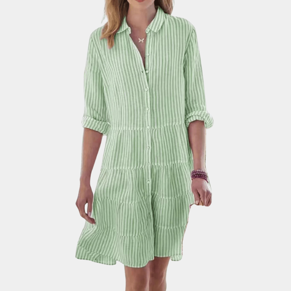 Women's Striped Tiered Mini Dress V-Neck - Fashinoza