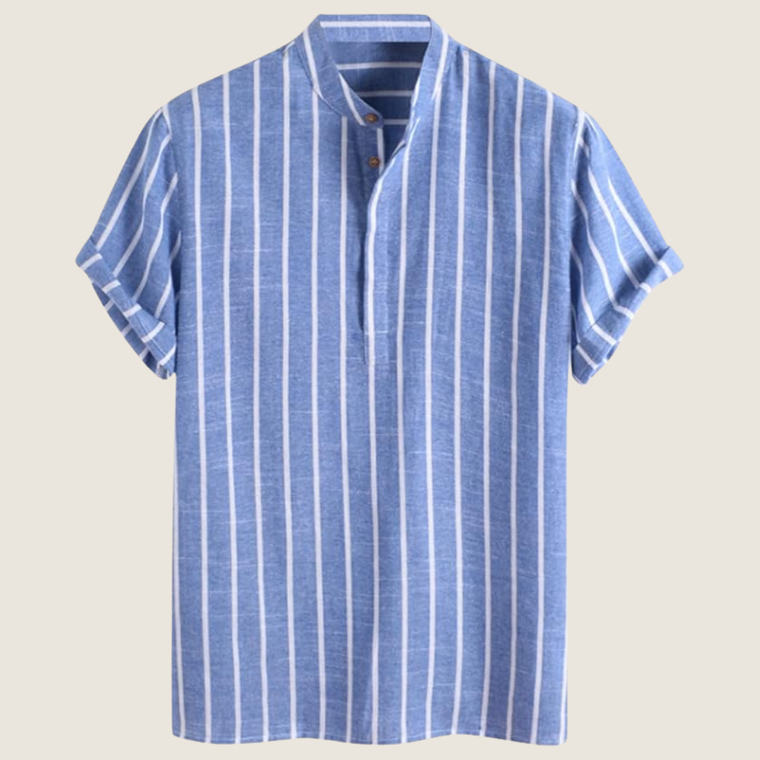 Men's Striped Henley Shirt Short Sleeve Cotton - Fashinoza