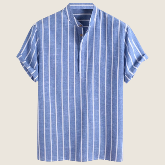 Men's Striped Henley Shirt Short Sleeve Cotton - Fashinoza