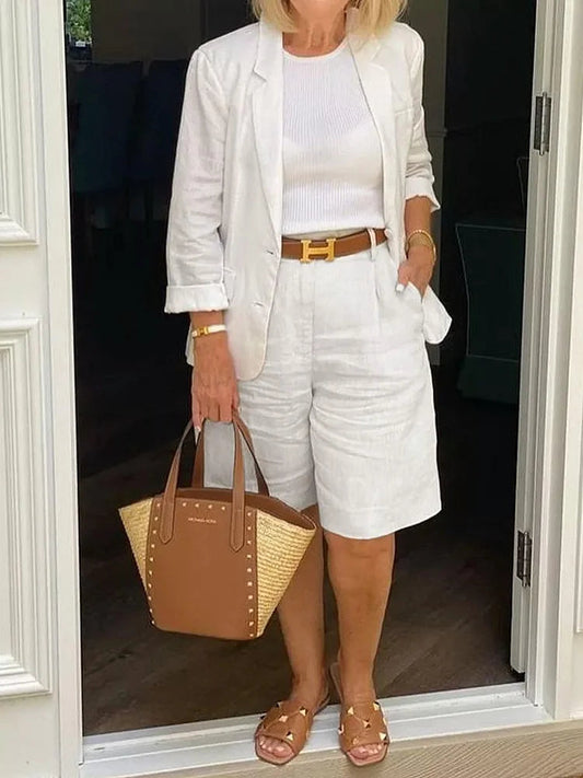 Women's Relaxed Fit Blazer Shorts Set - Fashinoza