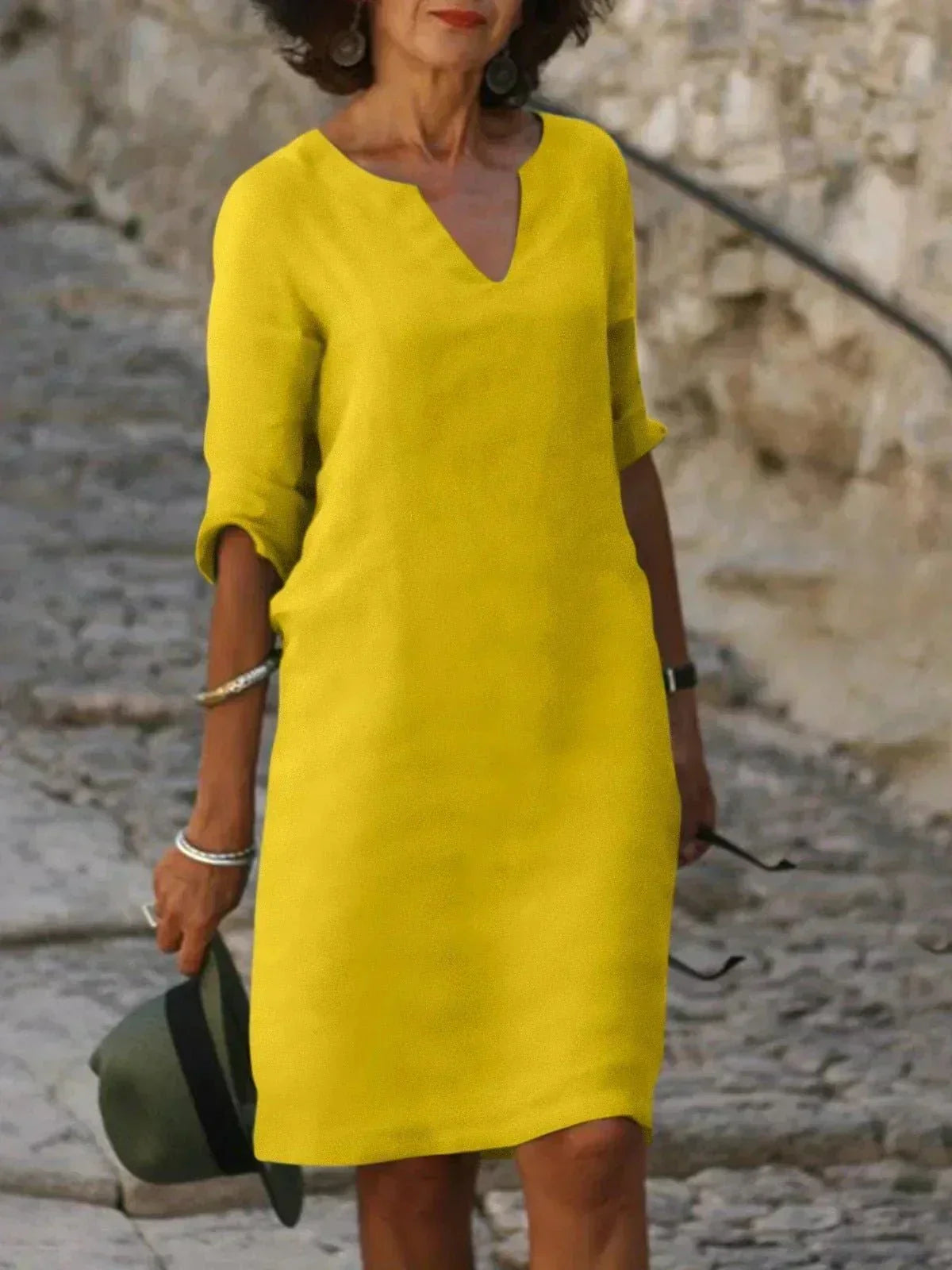 Relaxed V-Neck Midi Dress