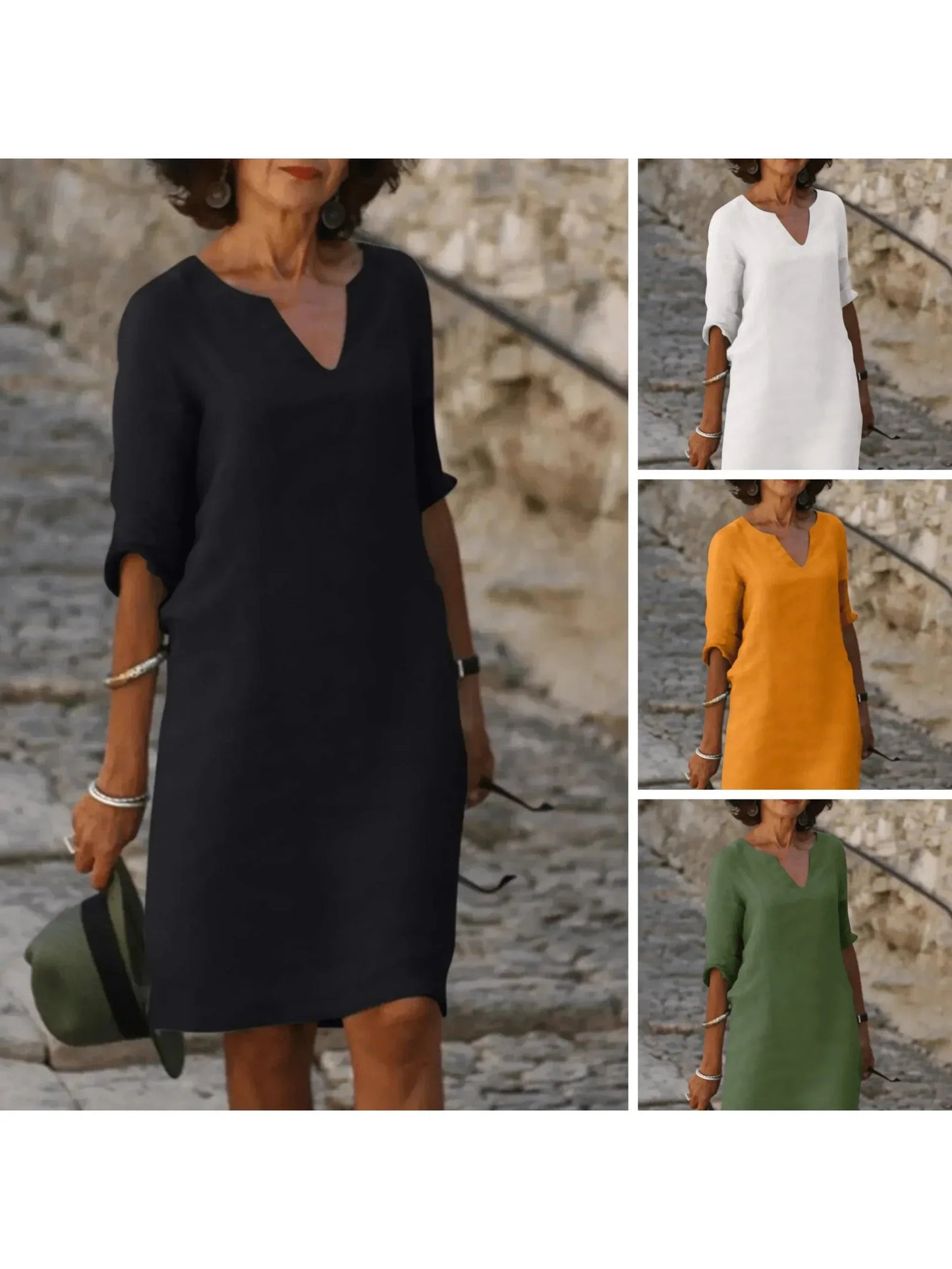Relaxed V-Neck Midi Dress