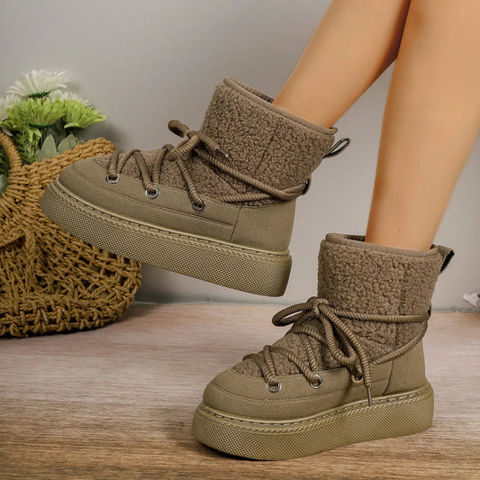 Women's Platform Lace Up Comfort Boots - Fashinoza