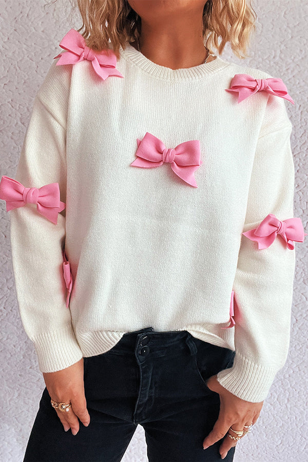Women's Crewneck Sweater Bow Detail - Fashinoza