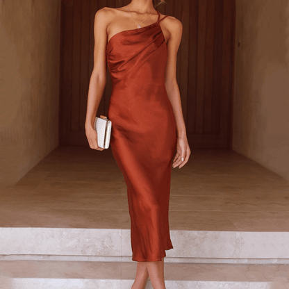 Image of Beverly | Women's Sleeveless One Shoulder Midi Dress