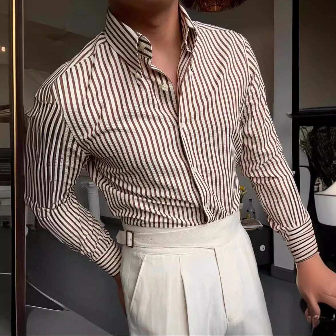 Men's Striped Dress Shirt Cotton