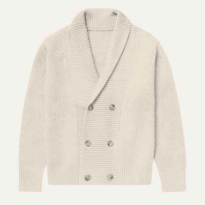 Men's Double Breasted Cardigan Chunky Knit Shawl Collar - Fashinoza