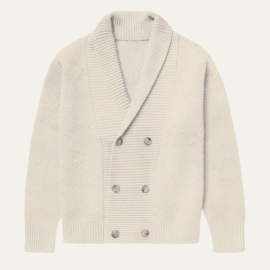 Men's Double Breasted Cardigan Chunky Knit Shawl Collar - Fashinoza