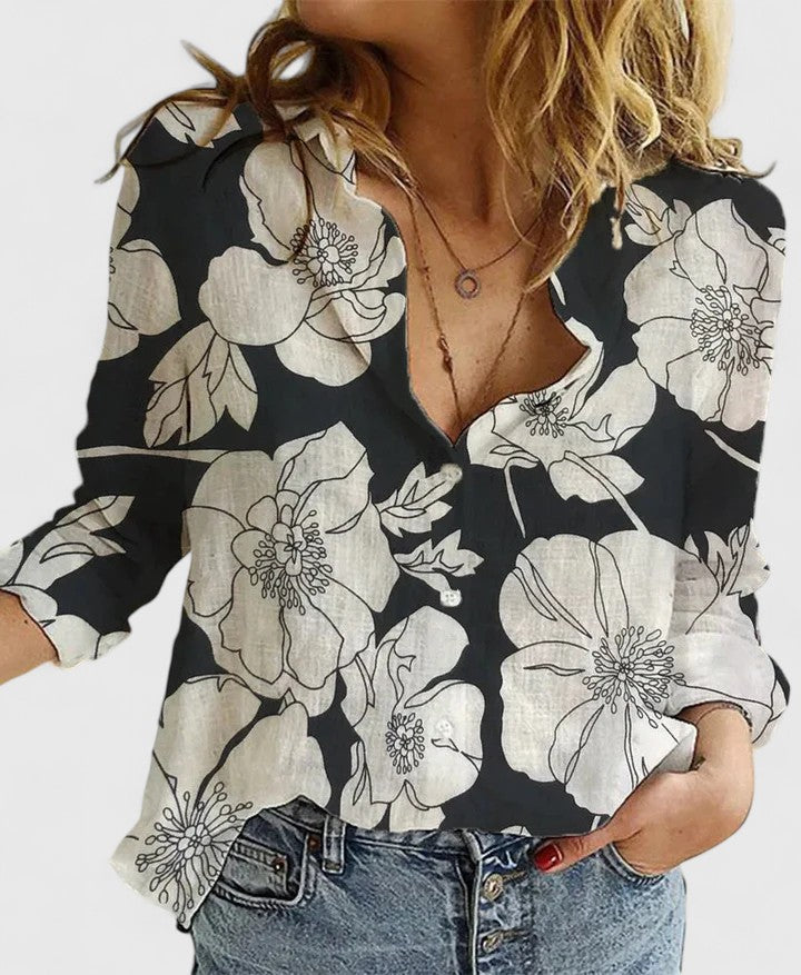 Women's Linen Button Down Shirt Lapel Collar