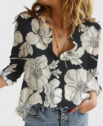 Women's Linen Button Down Shirt Lapel Collar