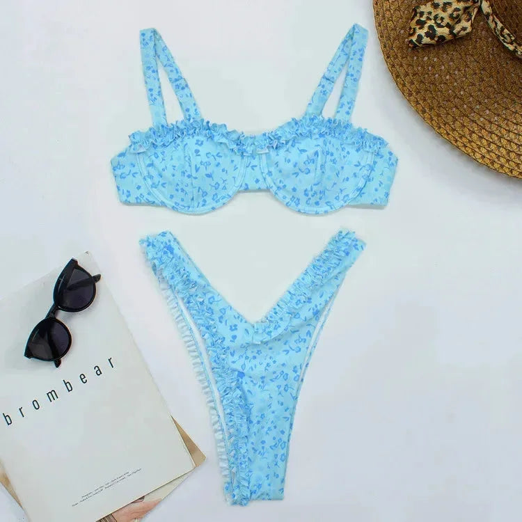 Women's Ruffled Pattern Bikini Swimsuit