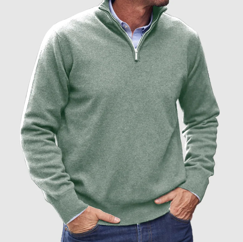 Men's Half-Zip Knit Sweater Ribbed Cuffs - Fashinoza