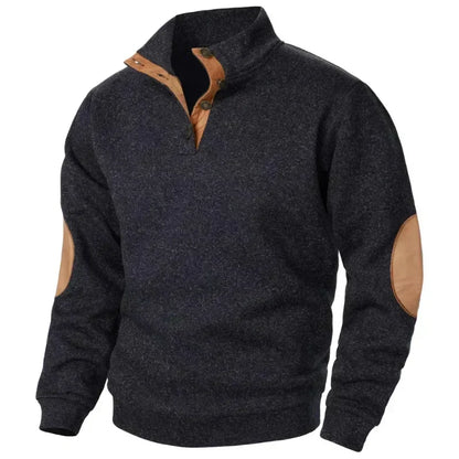 Men's Knit Sweater Stand Collar Elbow Patches Casual