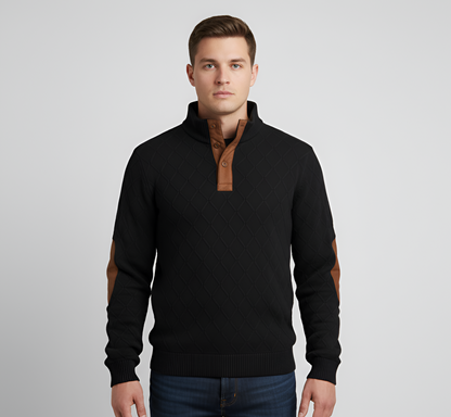 Men's Quilted Knit Sweater Half Zip Stand Collar