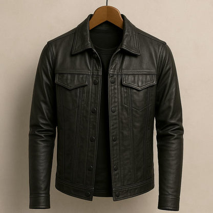 Men's Stand Collar Jacket Cotton Snap Front Chest Pockets