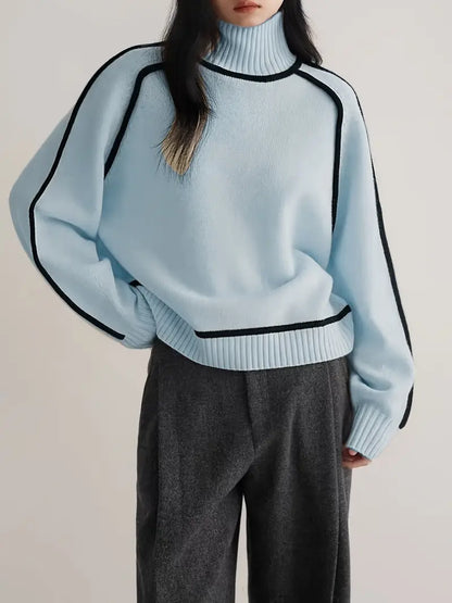Women’s Contrast Trim Turtleneck Knit Sweater