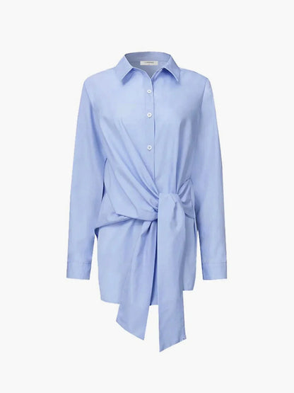 Women's Oversized Long Sleeve Shirt With Front Tie Belt