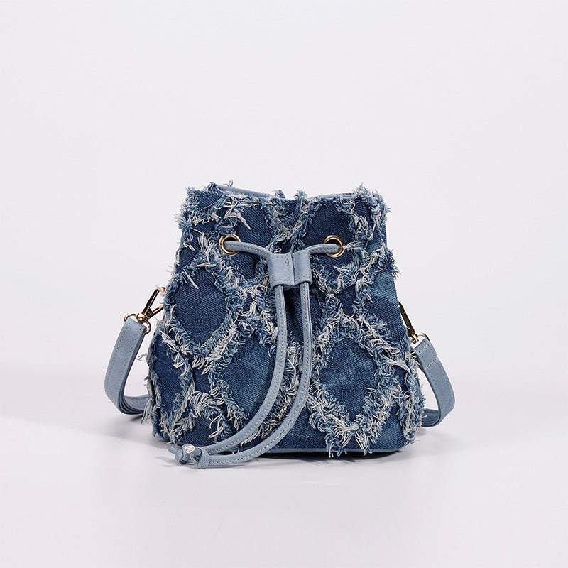 Women's Denim Bucket Bag - 
Fashinoza