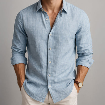 Men's Long Sleeve Button Shirt Cotton Spread Collar