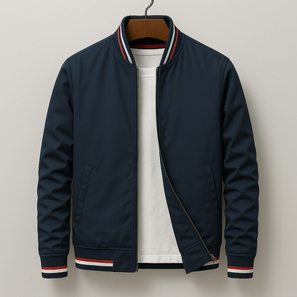 Men's Lightweight Bomber Jacket Zip-Up Ribbed Trim - Fashinoza