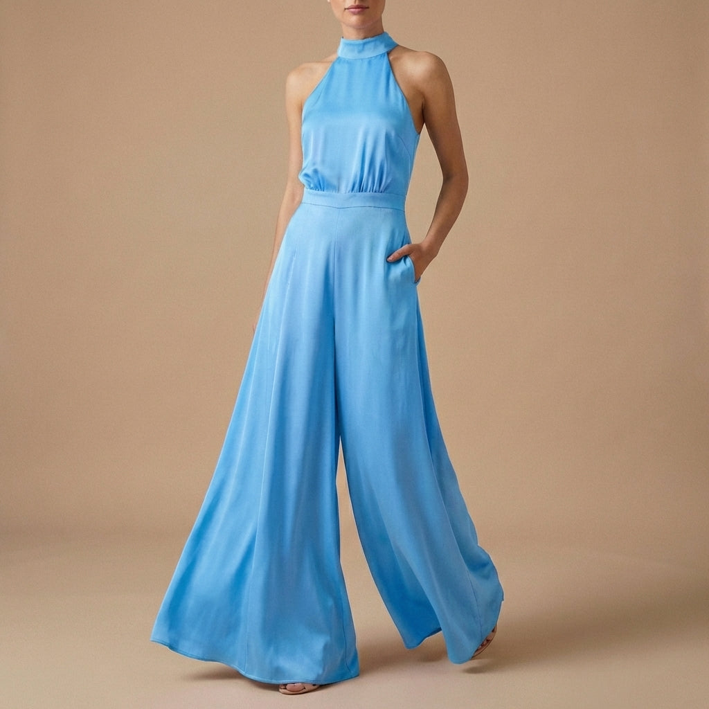 Women's Halter Neck Jumpsuit Wide Leg - 
Fashinoza