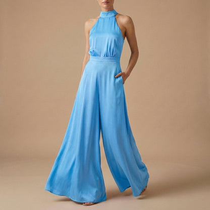 Women's Halter Neck Jumpsuit Wide Leg - 
Fashinoza