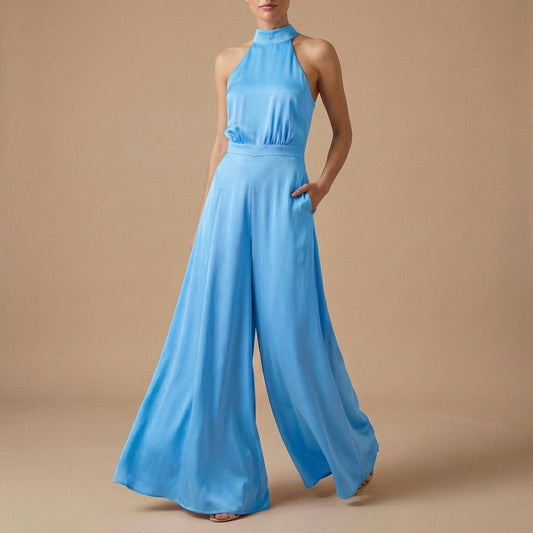 Women's Halter Neck Jumpsuit Wide Leg - 
Fashinoza