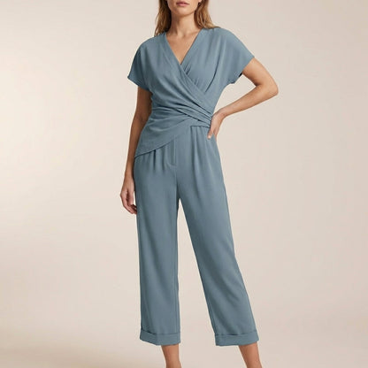Women's Relaxed Jumpsuit V-Neck Wide Leg Cropped - 
Fashinoza