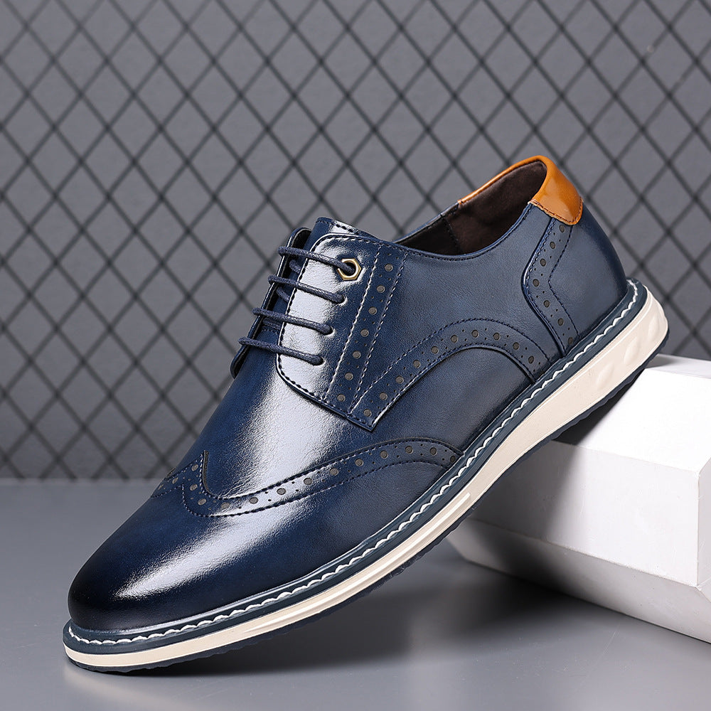 Men's Brogue Lace-Up Leather Dress Shoes - Fashinoza