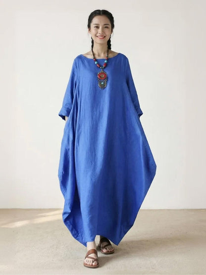 Women's Oversized Maxi Dress 3/4 Sleeves Boho Style - Fashinoza