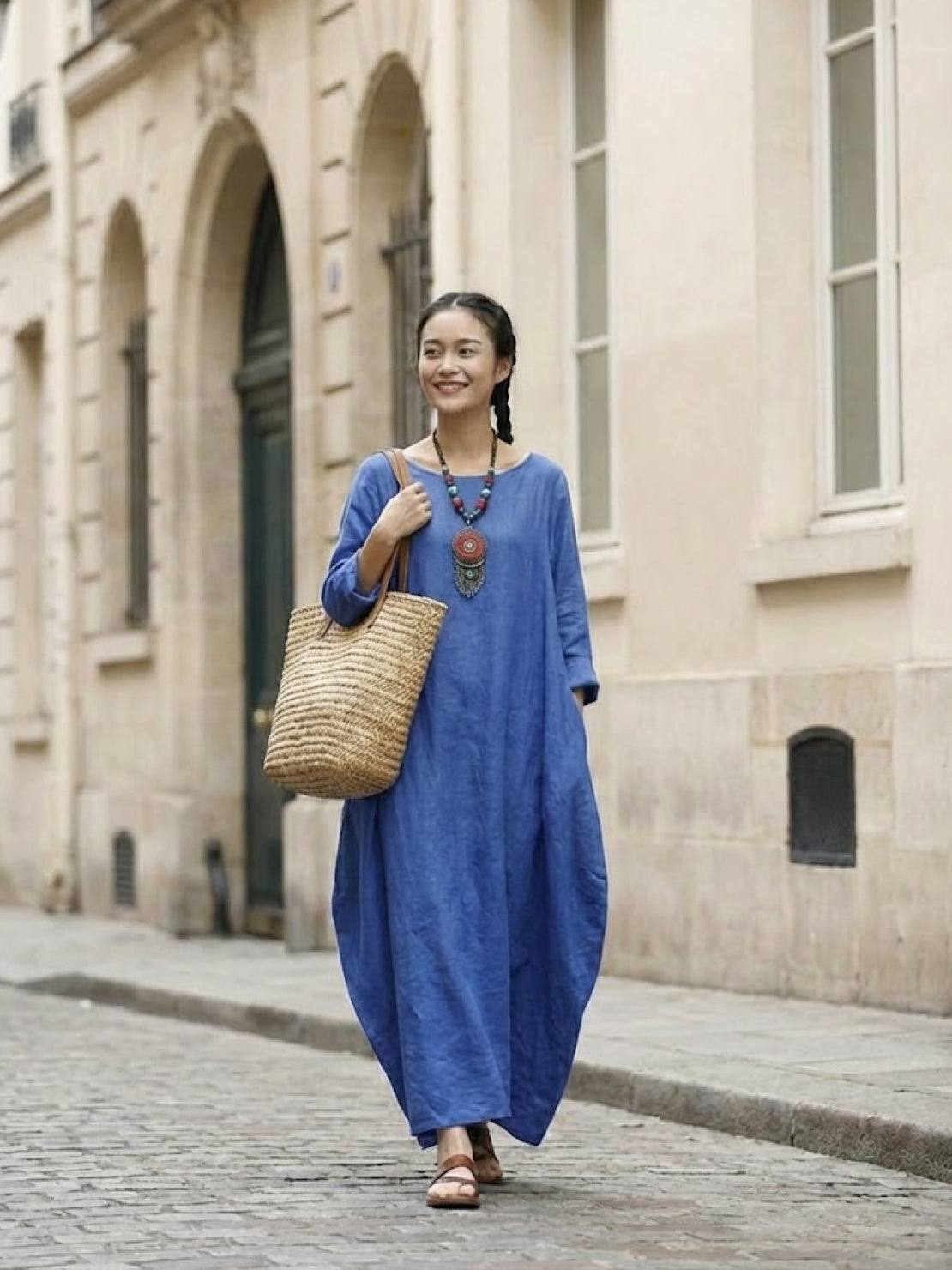 Women's Oversized Maxi Dress 3/4 Sleeves Boho Style