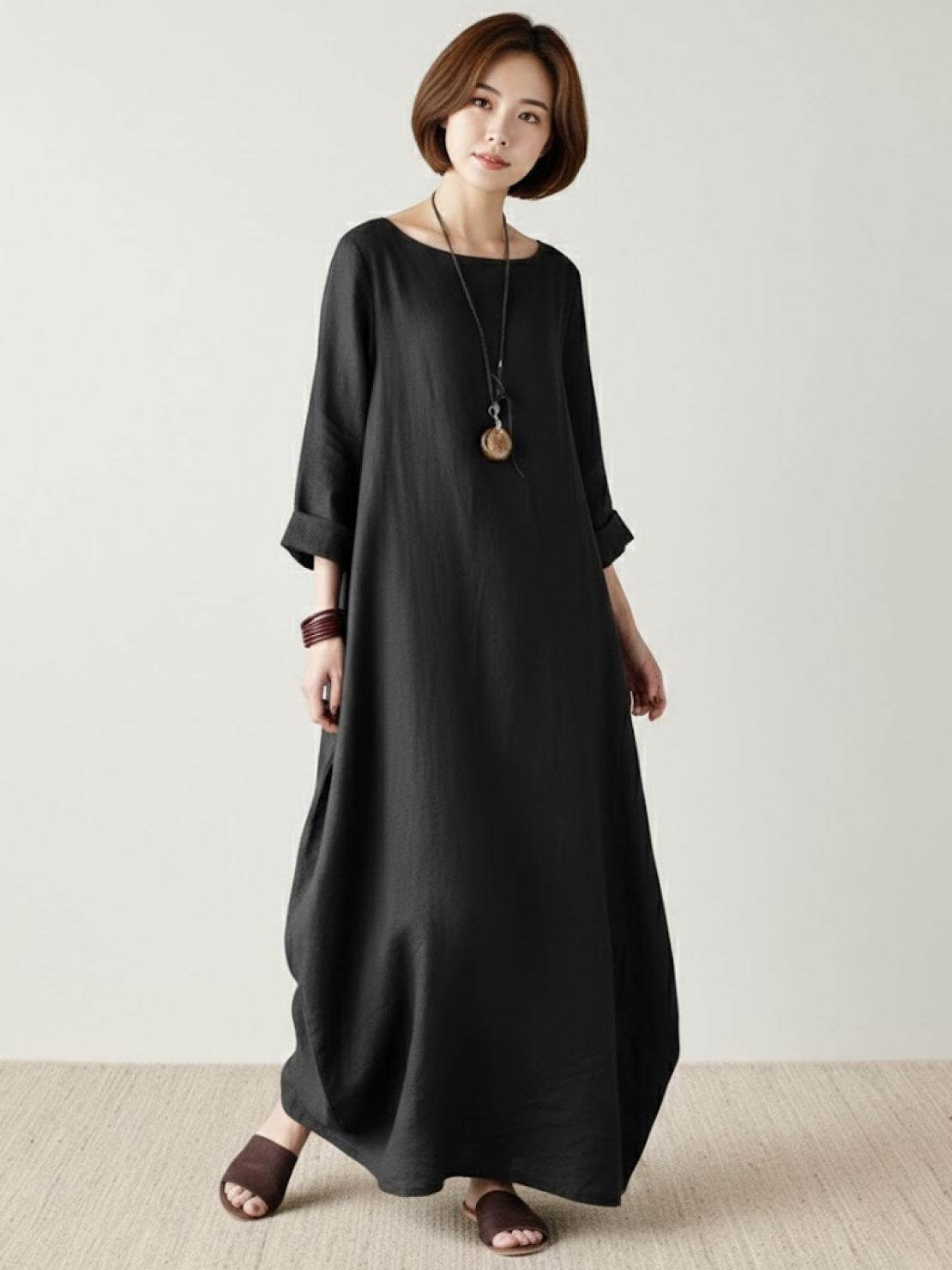Women's Oversized Maxi Dress 3/4 Sleeves Boho Style