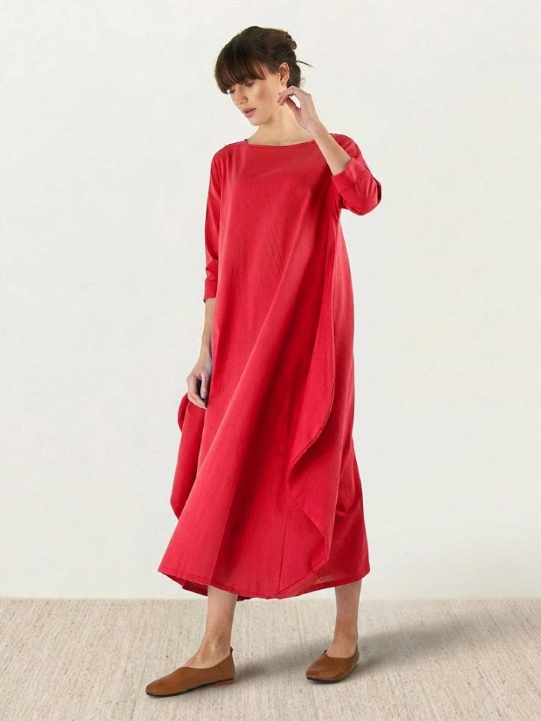 Women's Oversized Maxi Dress 3/4 Sleeves Boho Style